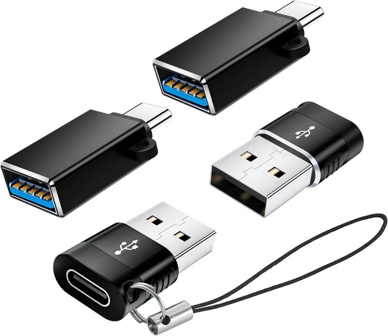 BaseNew Store USB Type C Adapter 4 Pack,USBC to USB Adapter,Type C Adapter,USBC Male Female Data Sync Charging Cable Converter for iPhone 15,MacBook Pro,iPad,Car Play,Black - Image 1